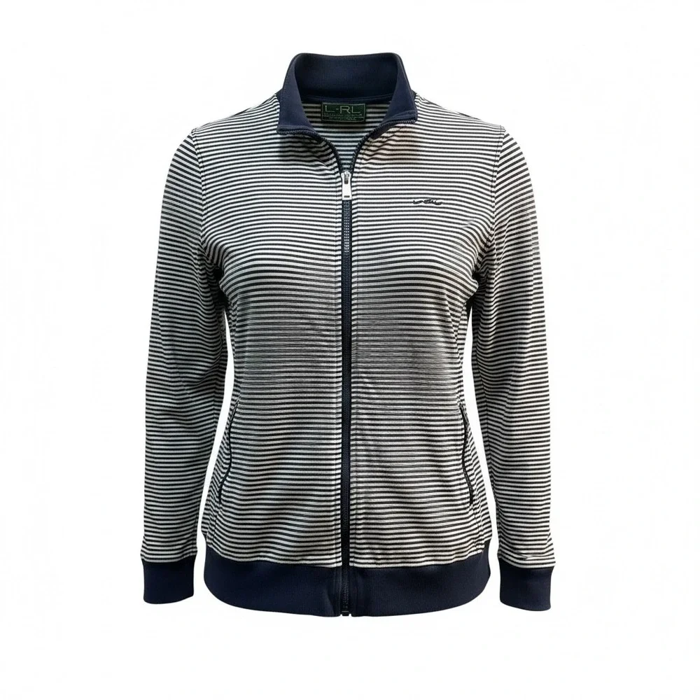 Lauren‎ Ralph Lauren Active Navy White Striped Zip Up Track Jacket Plus Size 1X